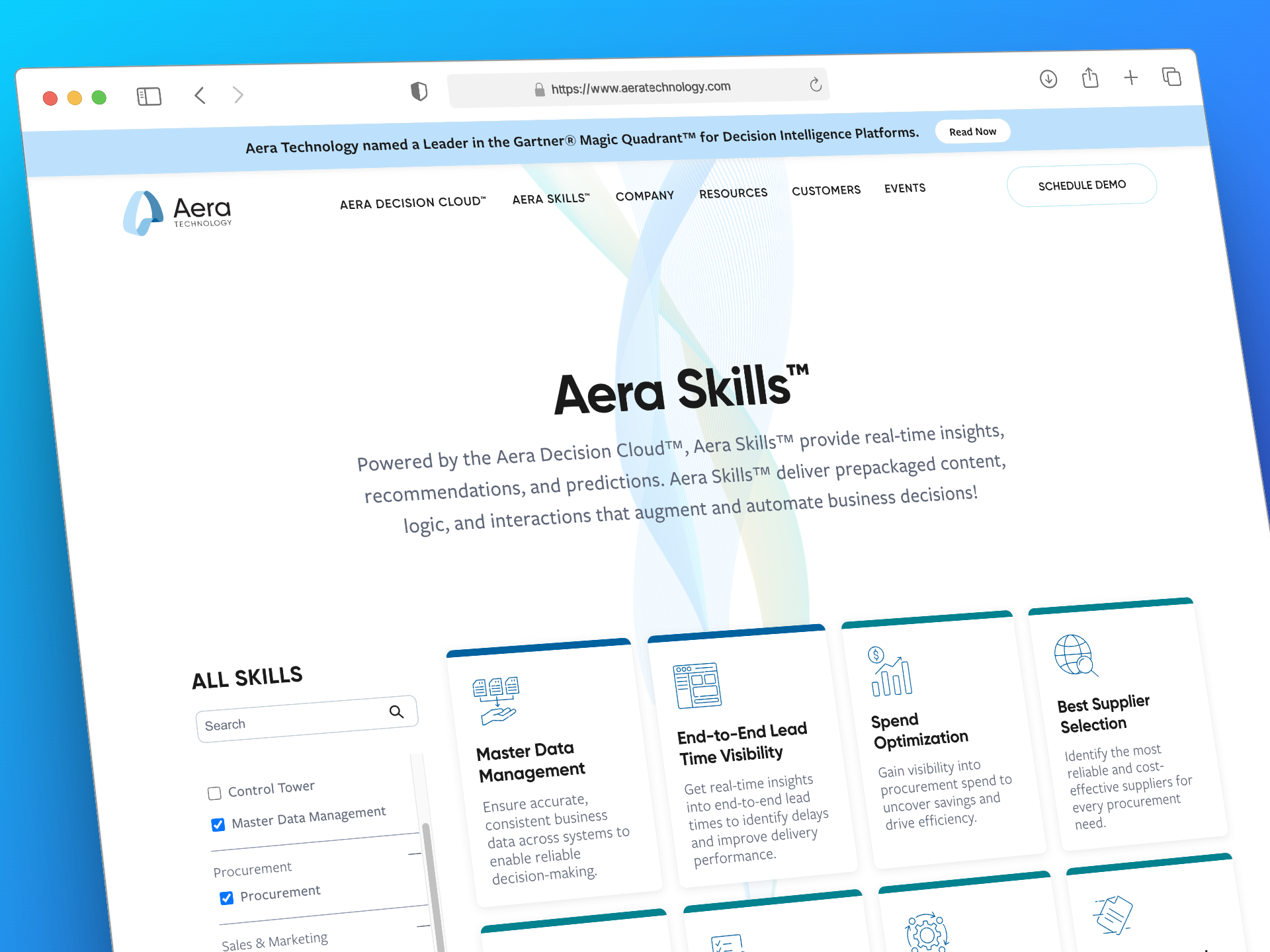 Aera Skills archive page with AJAX filtering and search